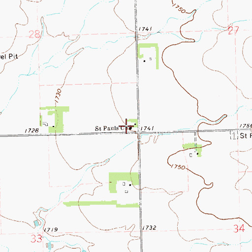 Topographic Map of Saint Pauls Church, SD
