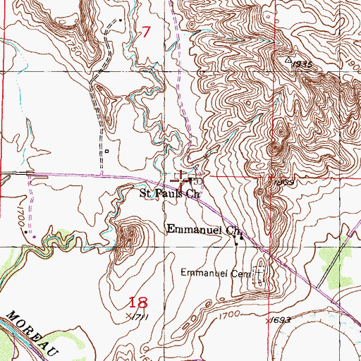 Topographic Map of Saint Pauls Church, SD