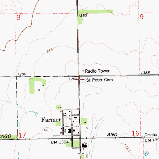 Topographic Map of Saint Peters Catholic Cemetery, SD
