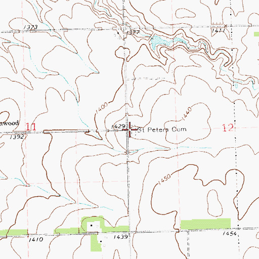 Topographic Map of Saint Peters Cemetery, SD