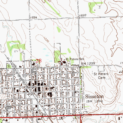 Topographic Map of Saint Peters School, SD