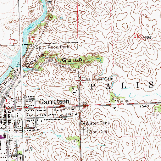 Topographic Map of Saint Rose Cemetery, SD