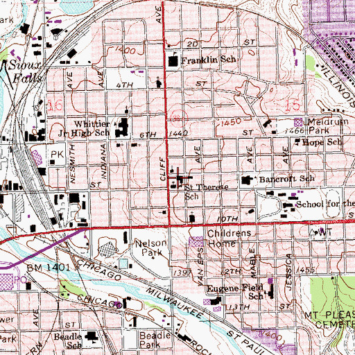Topographic Map of Saint Therese School, SD