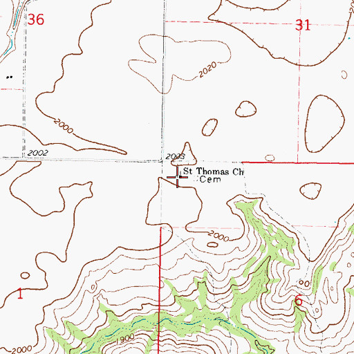 Topographic Map of Saint Thomas Church, SD