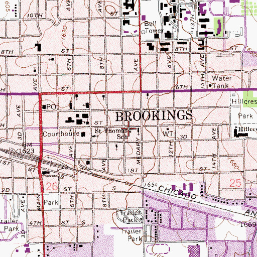 Topographic Map of Saint Thomas School, SD