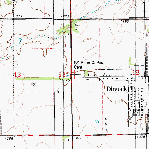 Topographic Map of Saint Peters Cemetery, SD