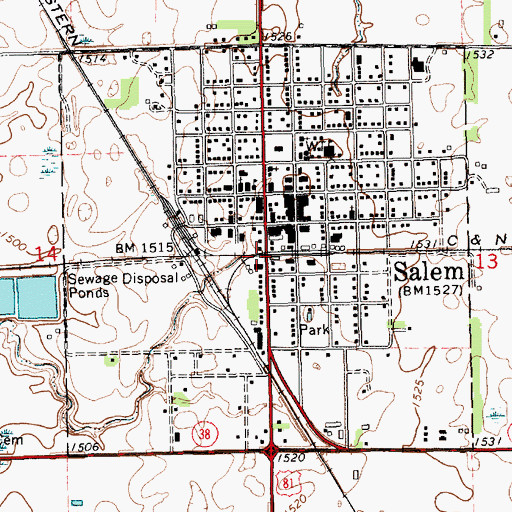 Topographic Map of Salem, SD