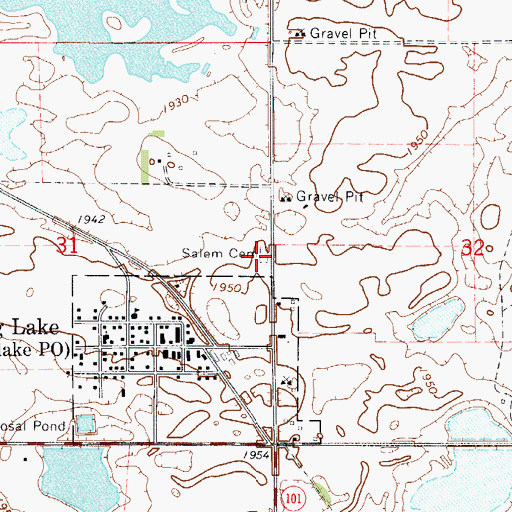 Topographic Map of Salem Cemetery, SD