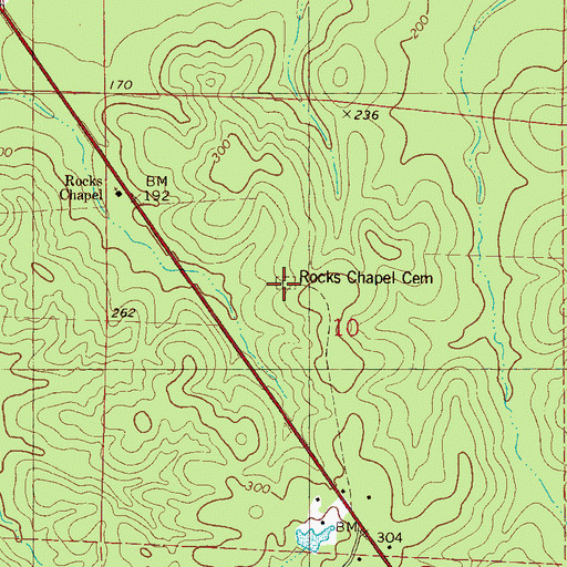 Topographic Map of Rocks Chapel Cemetery, AL
