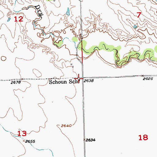 Topographic Map of Schoun School, SD