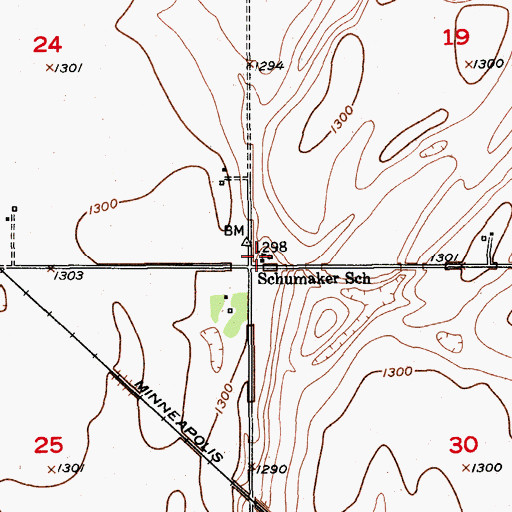 Topographic Map of Schumaker School, SD