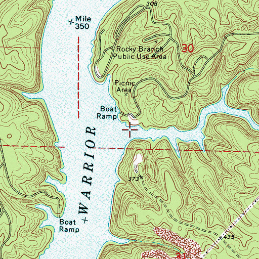 Topographic Map of Rocky Branch, AL