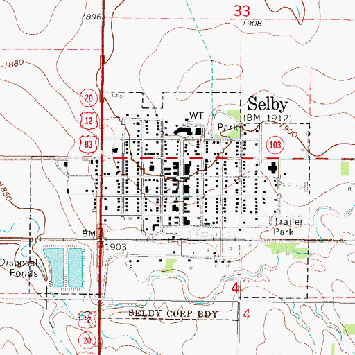Topographic Map of Selby, SD