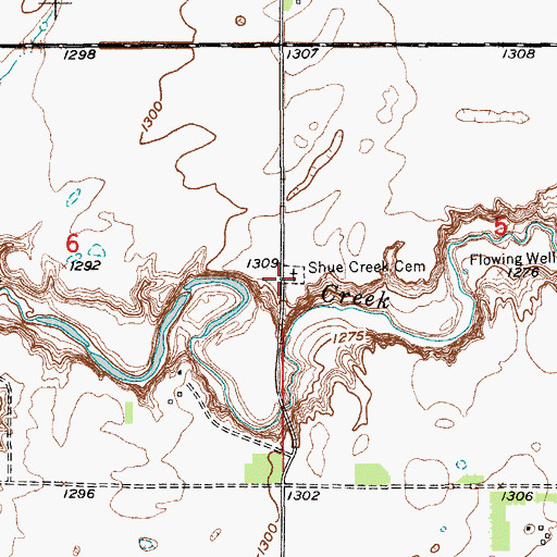 Topographic Map of Shue Creek Cemetery, SD