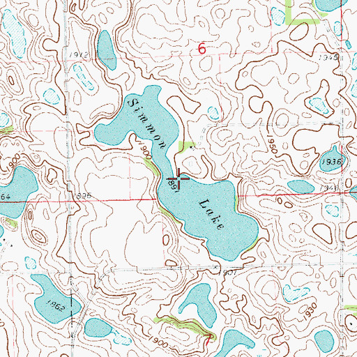 Topographic Map of Simmon Lake, SD