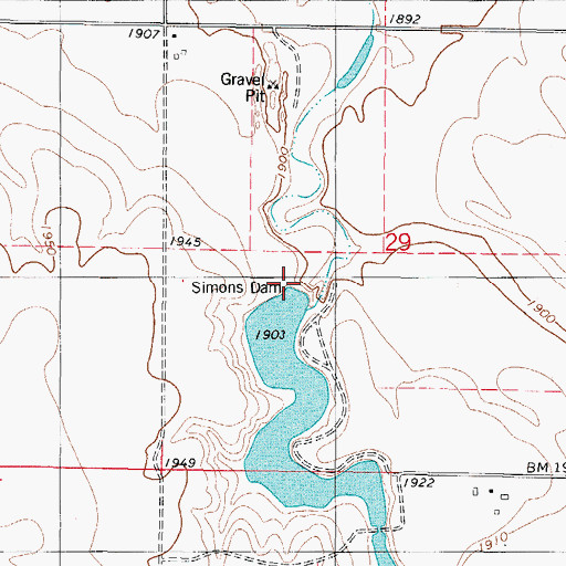 Topographic Map of Simons Dam, SD