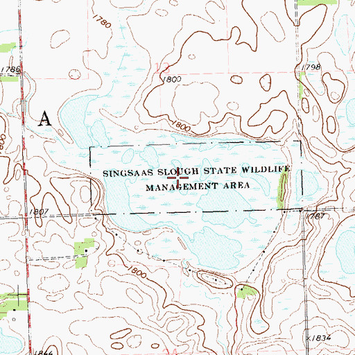 Topographic Map of Singsaas Slough State Wildlife Management Area, SD