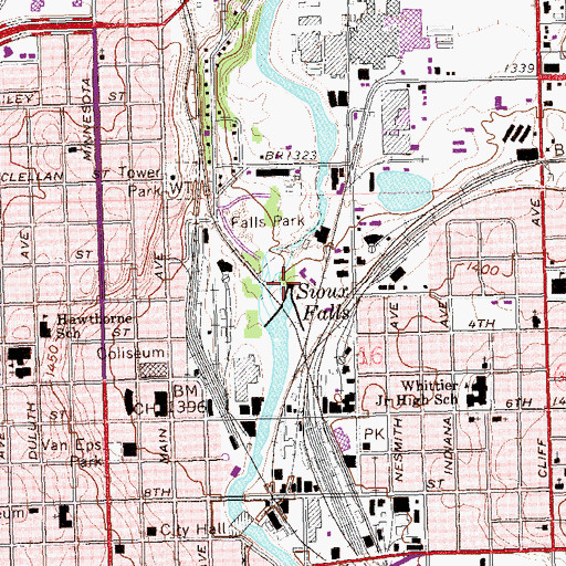 Topographic Map of Sioux Falls, SD