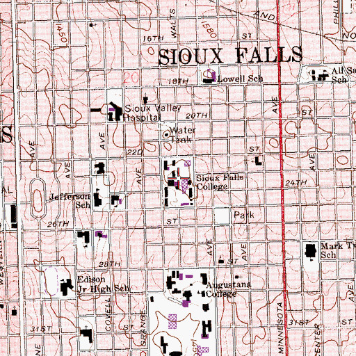Topographic Map of University of Sioux Falls, SD