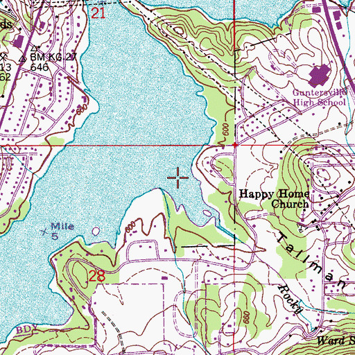 Topographic Map of Rocky Branch, AL