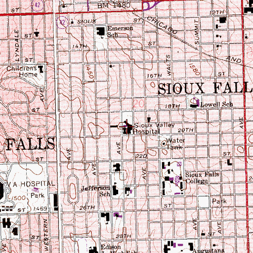 Topographic Map of Sioux Valley Hospital, SD