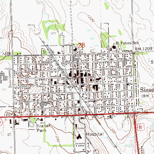 Topographic Map of Sisseton, SD