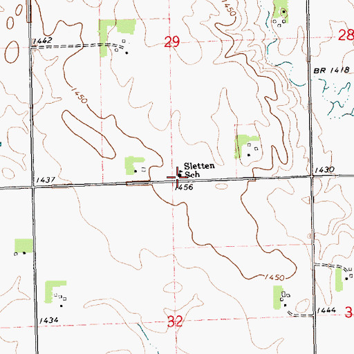 Topographic Map of Sletten School, SD