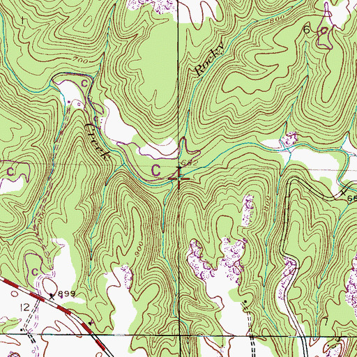 Topographic Map of Rocky Branch, AL