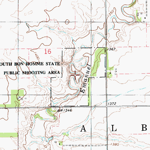 Topographic Map of South Bon Homme State Public Shooting Area, SD