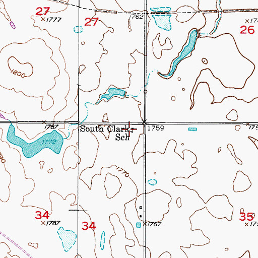 Topographic Map of South Clark School, SD