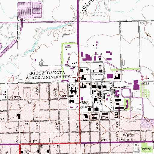 Topographic Map of South Dakota State University, SD