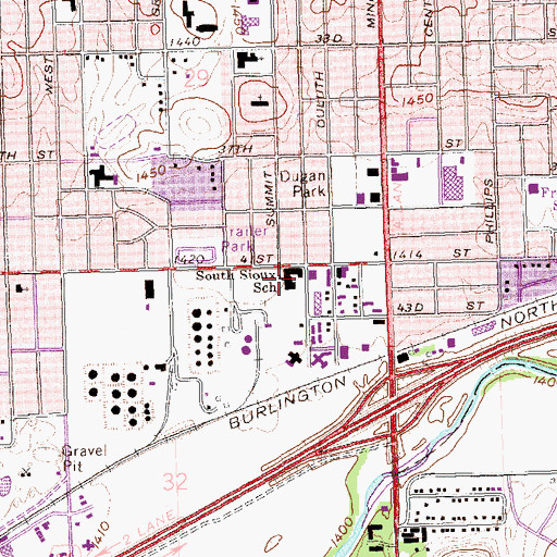 Topographic Map of South Sioux School, SD