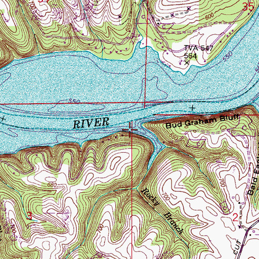 Topographic Map of Rocky Branch, AL