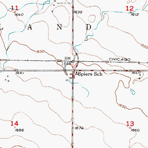 Topographic Map of Spiers School, SD