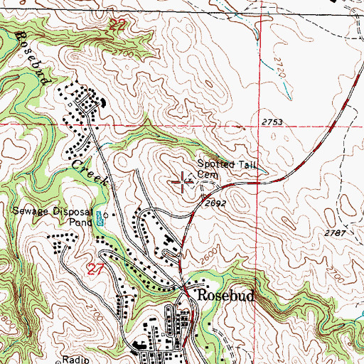 Topographic Map of Spotted Tail Cemetery, SD
