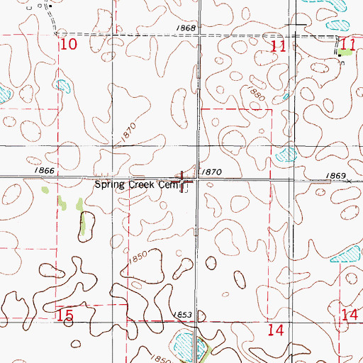 Topographic Map of Spring Creek Cemetery, SD