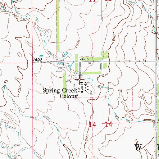 Topographic Map of Spring Creek Colony, SD
