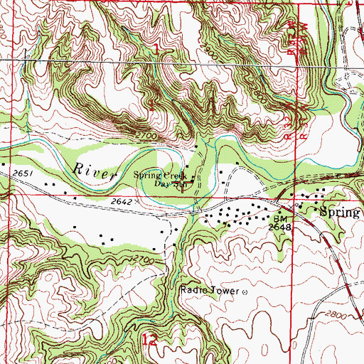 Topographic Map of Spring Creek Elementary School, SD