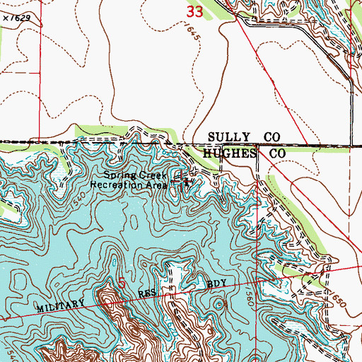 Topographic Map of Spring Creek Recreation Area, SD