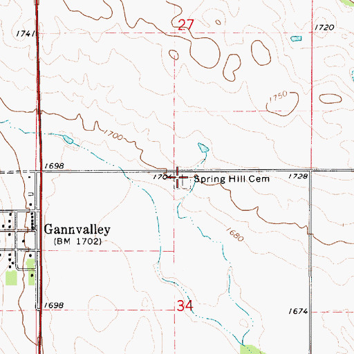 Topographic Map of Spring Hill Cemetery, SD