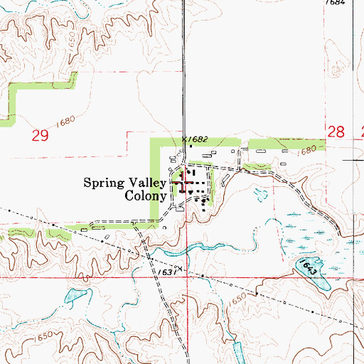Topographic Map of Spring Valley Colony, SD