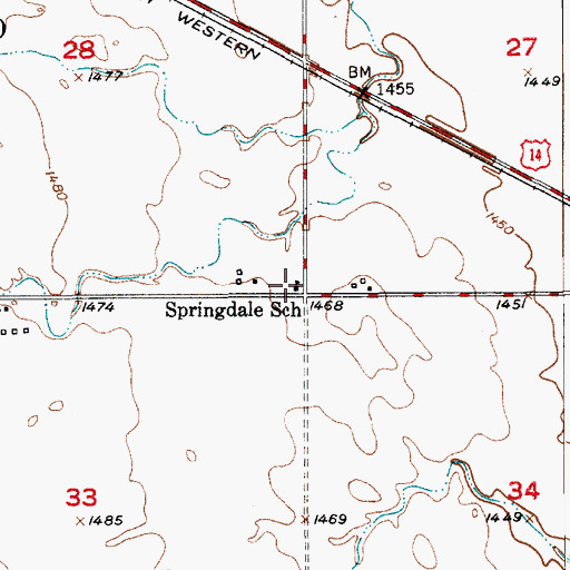 Topographic Map of Springdale School, SD
