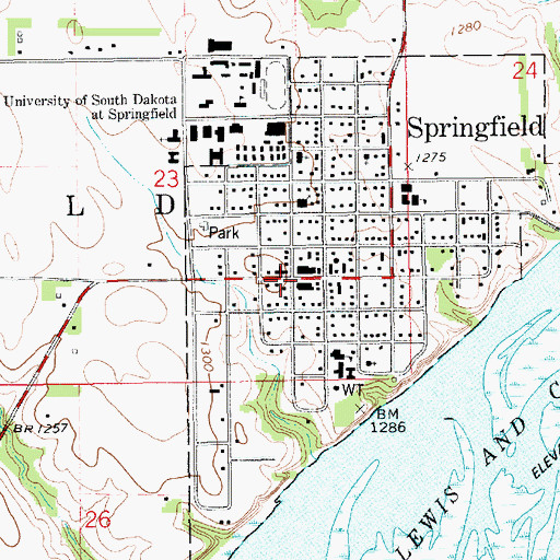 Topographic Map of Springfield, SD