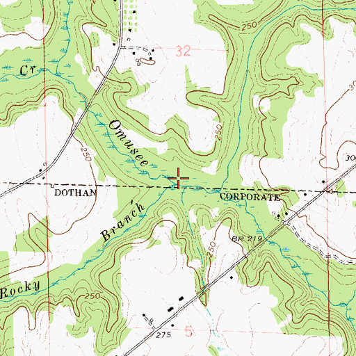 Topographic Map of Rocky Branch, AL
