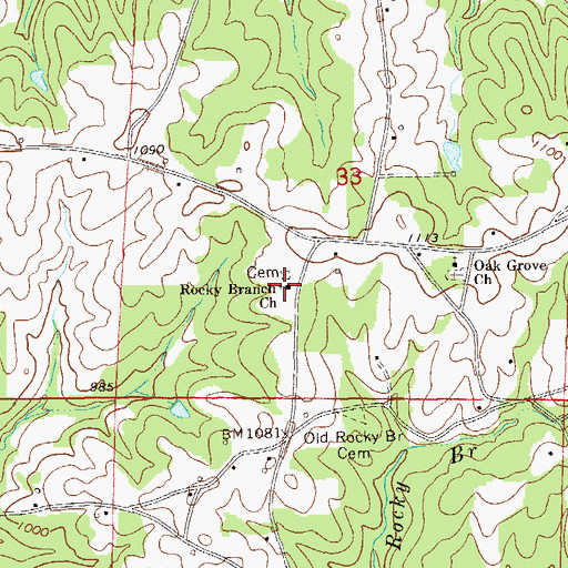 Topographic Map of Rocky Branch Baptist Church, AL