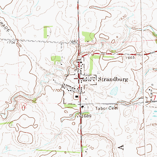 Topographic Map of Strandburg, SD