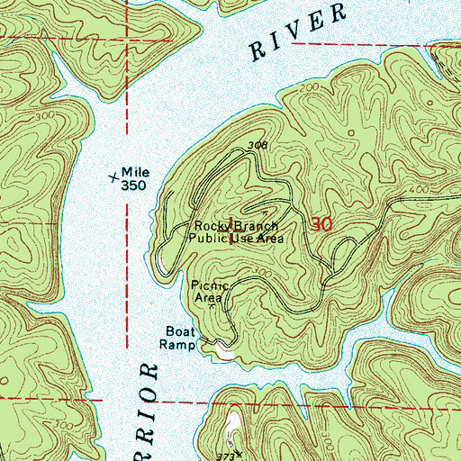 Topographic Map of Rocky Branch Public Use Area, AL