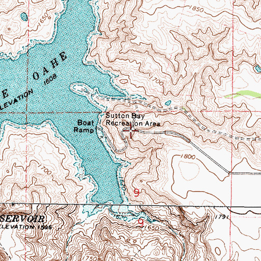 Topographic Map of Sutton Bay Recreation Area, SD