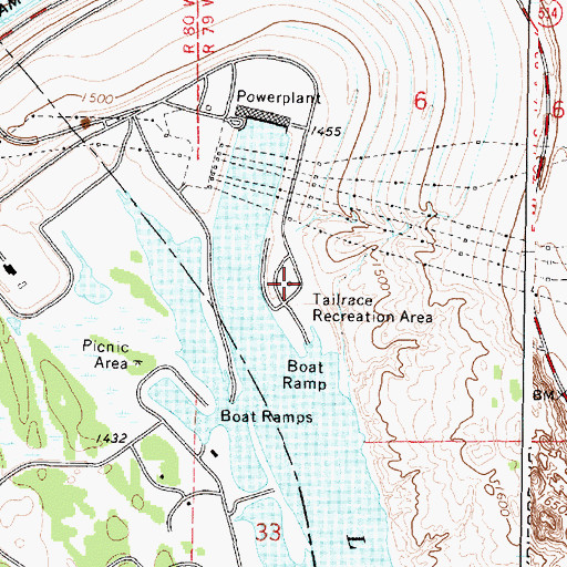 Topographic Map of Tailrace Recreation Area, SD
