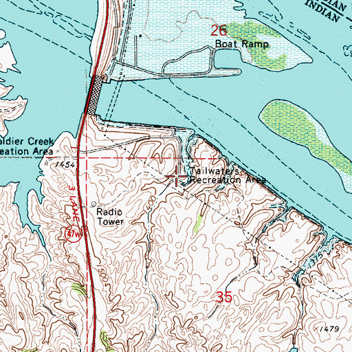 Topographic Map of Tailwaters Recreation Area, SD